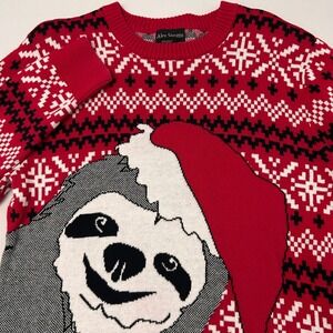 Alex Stevens Men's M Red Sloth Santa Hat Ugly Christmas Sweater Festive